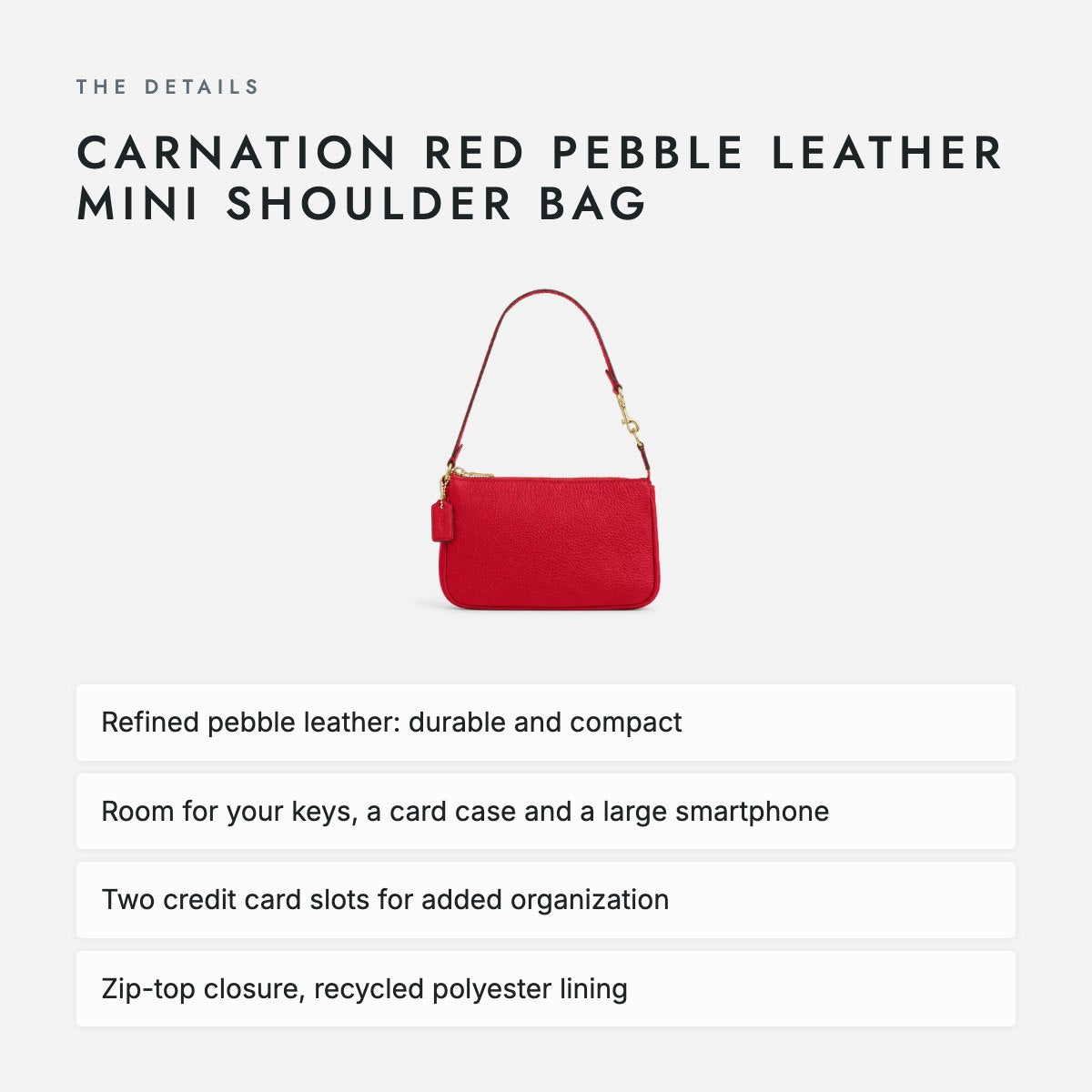 Carnation Red Pebble Leather Mini Shoulder Bag, photo 4