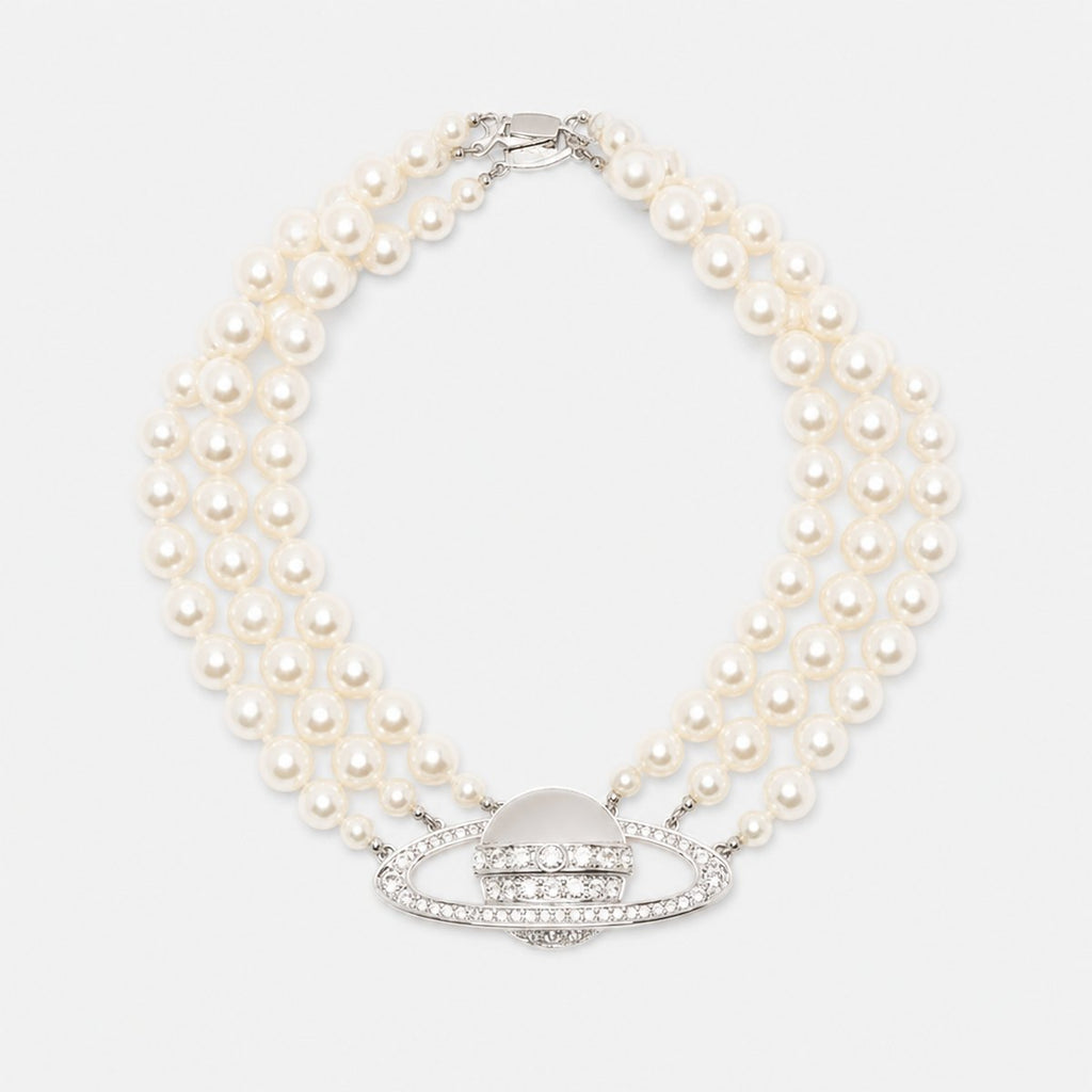 Three-Row Pearl Choker with Crystal Pendant, photo 1