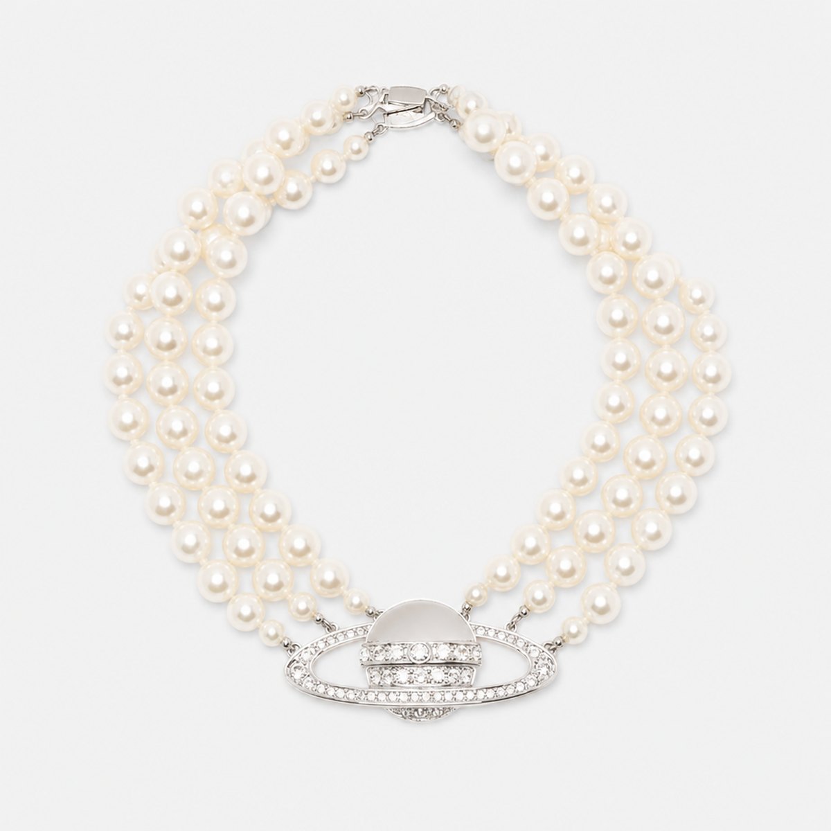 Three-Row Pearl Choker with Crystal Pendant, photo 1