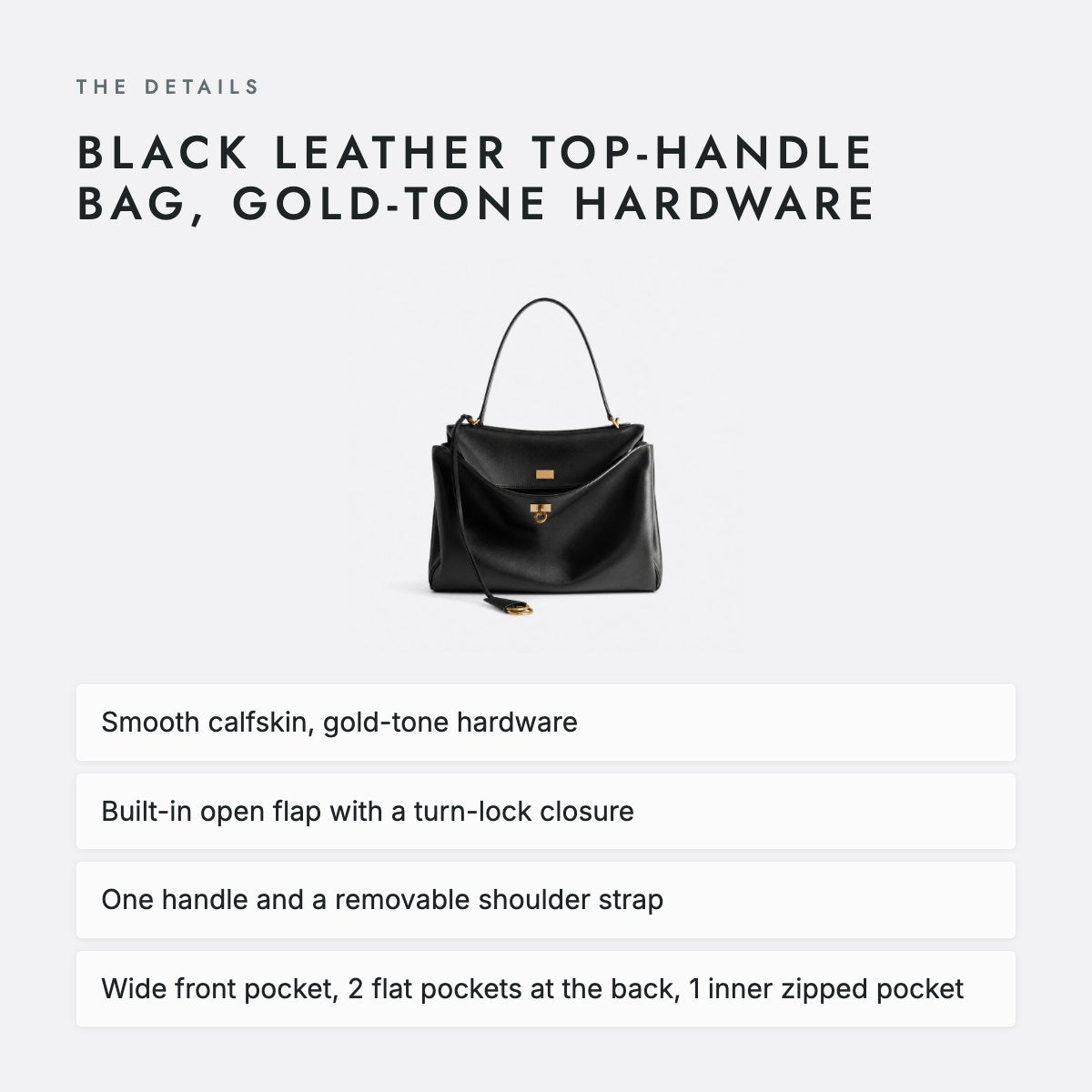 Black Leather Top-Handle Bag, Gold-Tone Hardware, photo 4