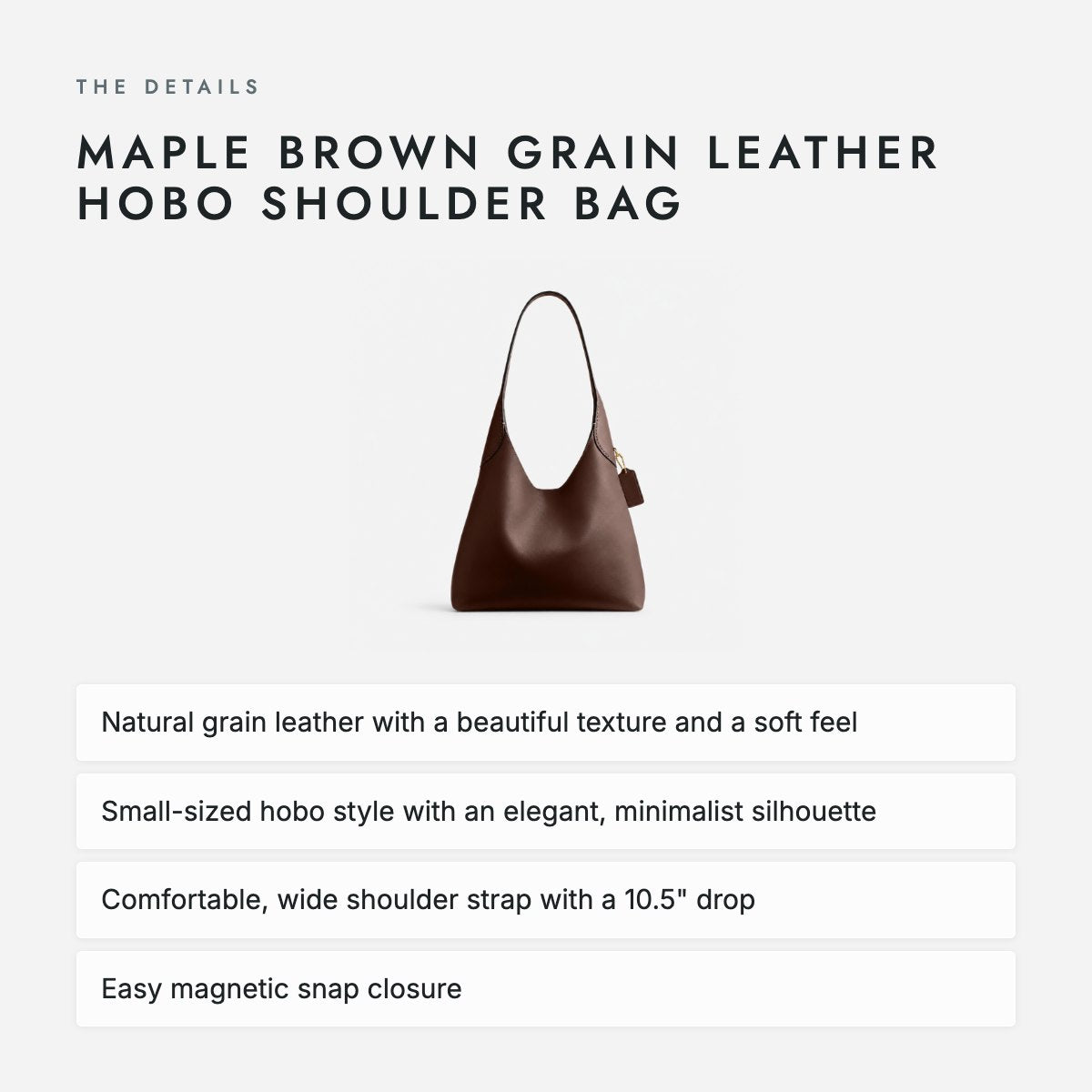 Maple Brown Grain Leather Hobo Shoulder Bag, photo 4