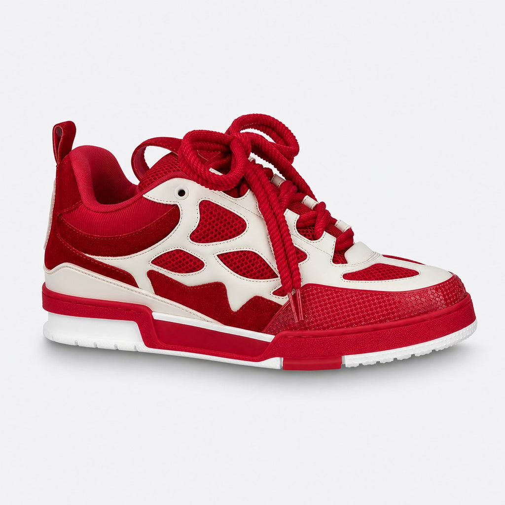 Red and Cream Mesh and Leather Sneakers, photo 1