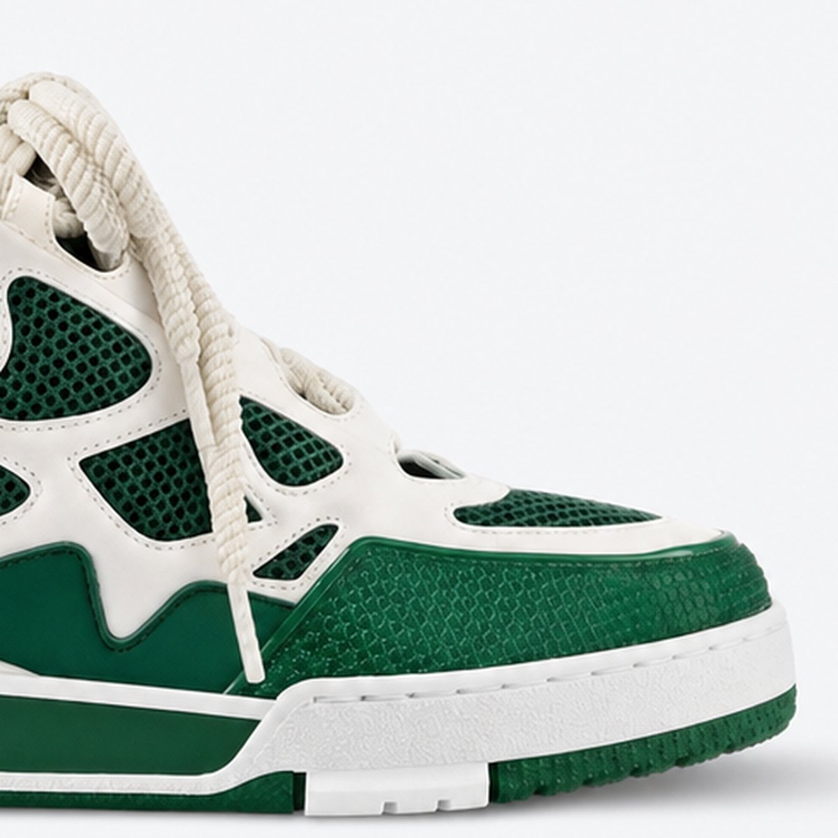 Green and Cream Mesh and Leather Sneakers, photo 3