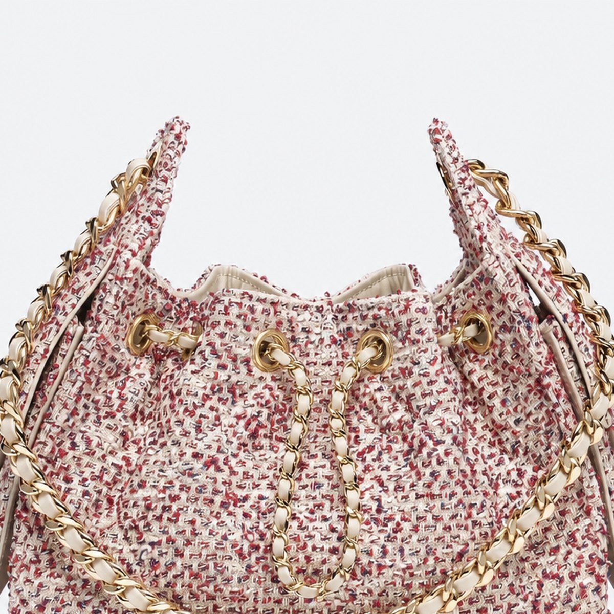 Ecru, Red and Blue Tweed Mini Drawstring Bag, photo 2