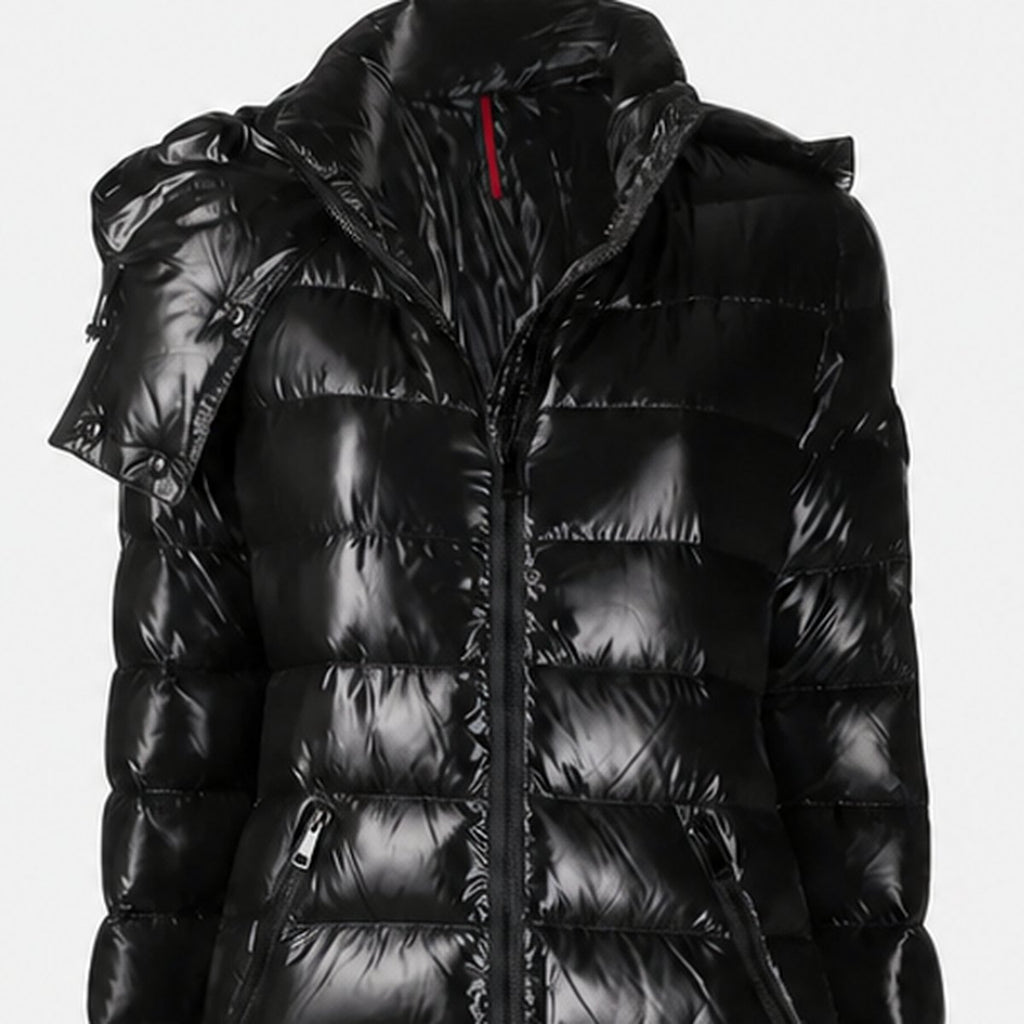 Black High-Shine Hooded Down Coat, photo 2