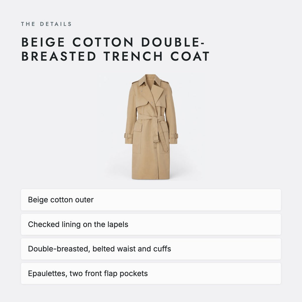 Beige Cotton Double-Breasted Trench Coat, photo 4