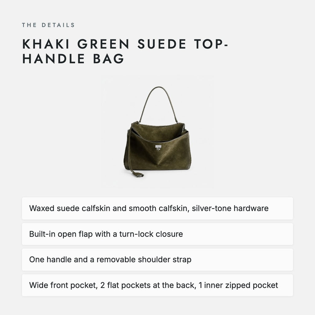 Khaki Green Suede Top-Handle Bag, photo 4
