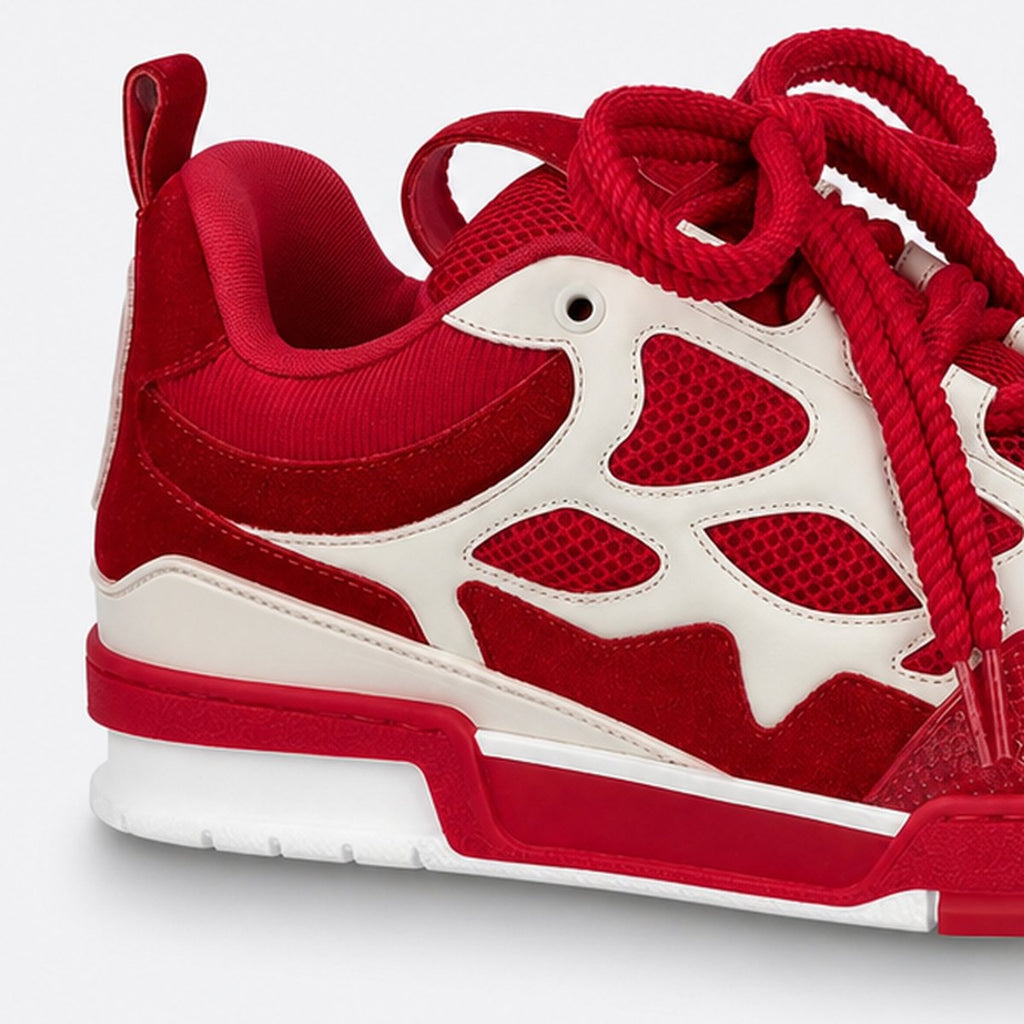 Red and Cream Mesh and Leather Sneakers, photo 2