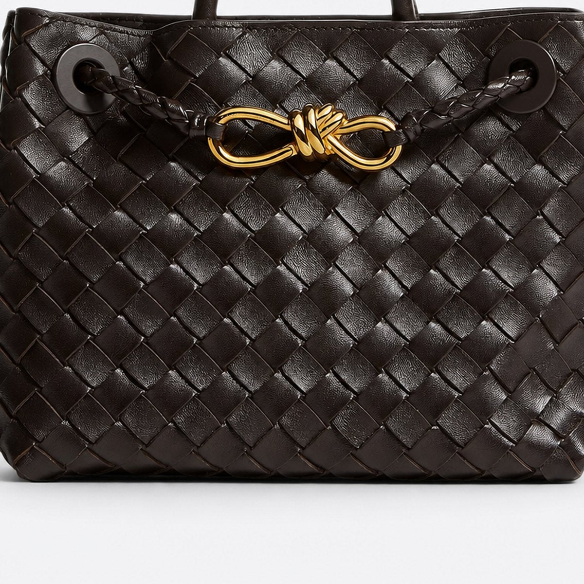 Dark Brown Woven Leather Top-Handle Bag, photo 3