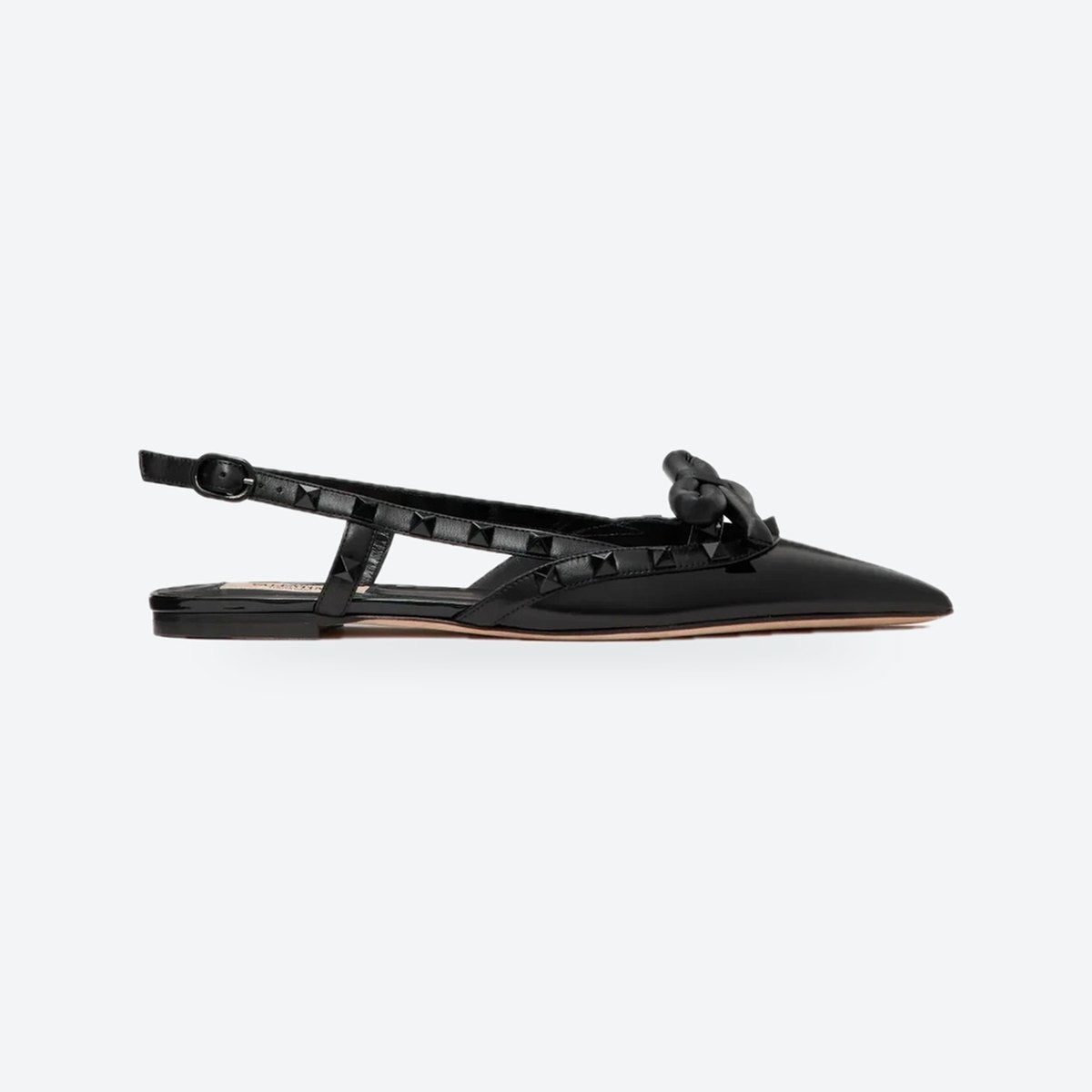 Black Studded Bow Slingback Ballerina Flats, photo 1