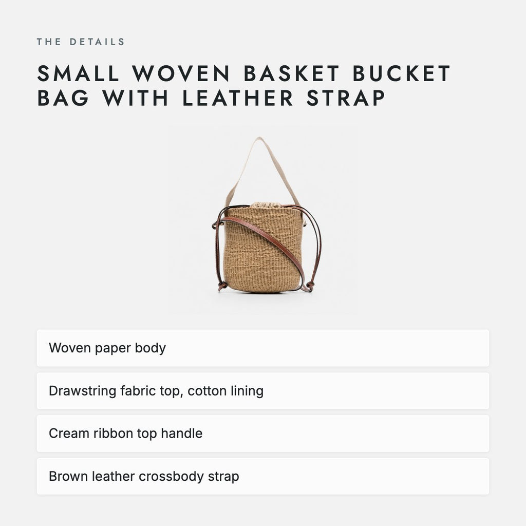Small Woven Basket Bucket Bag with Leather Strap, photo 4