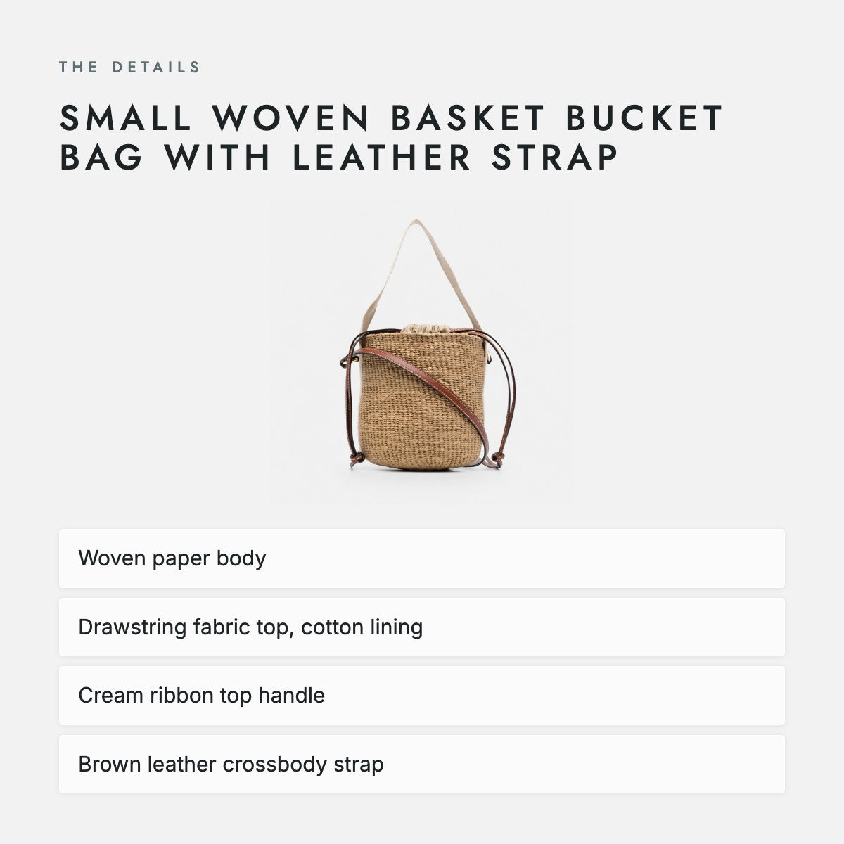 Small Woven Basket Bucket Bag with Leather Strap, photo 4