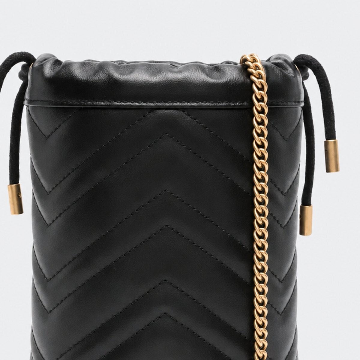 Mini Black Quilted Leather Bucket Bag with Chain Strap, photo 2