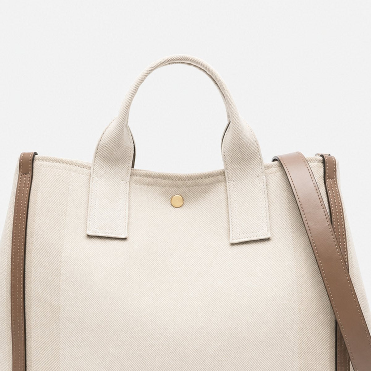 Large Ecru Twill Tote Bag with Leather Trim, photo 2
