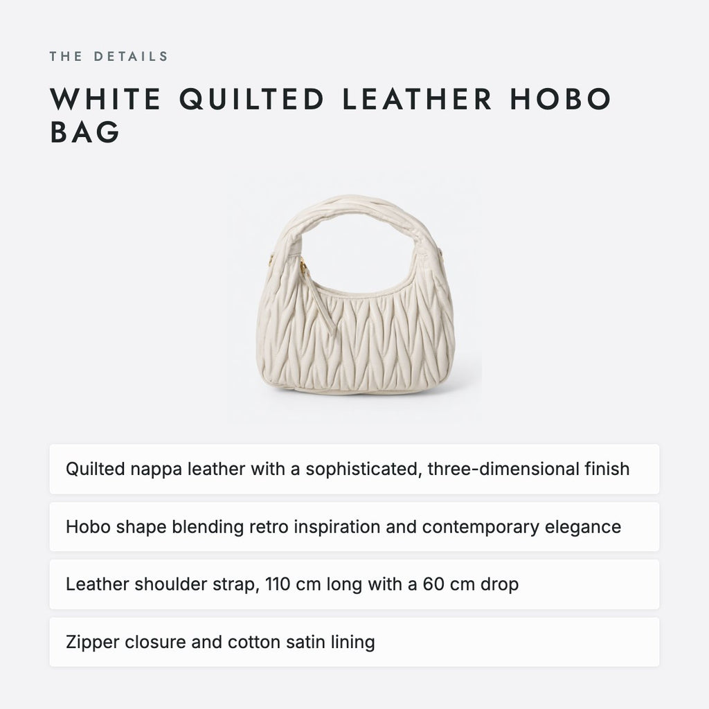 White Quilted Leather Hobo Bag, photo 4