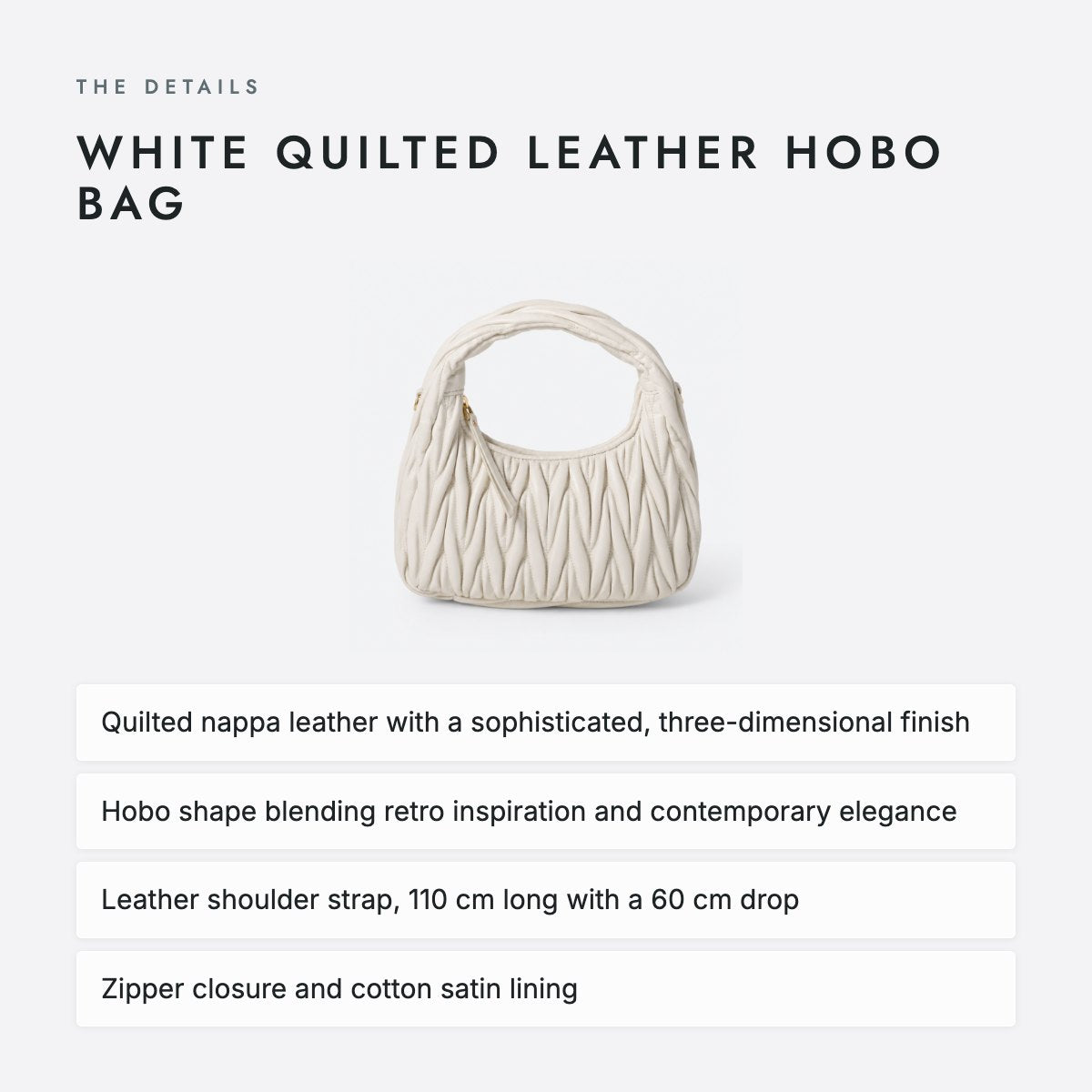 White Quilted Leather Hobo Bag, photo 4
