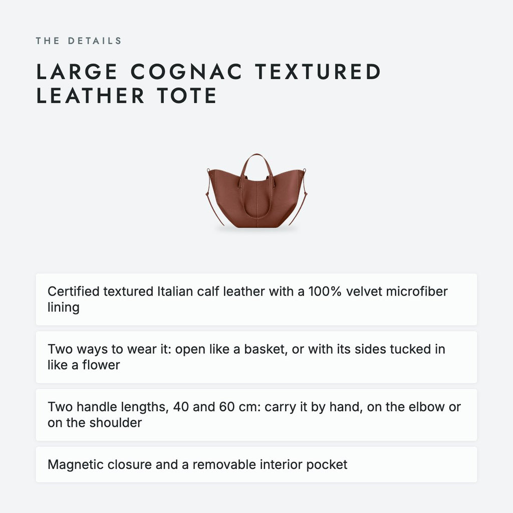 Large Cognac Textured Leather Tote, photo 4