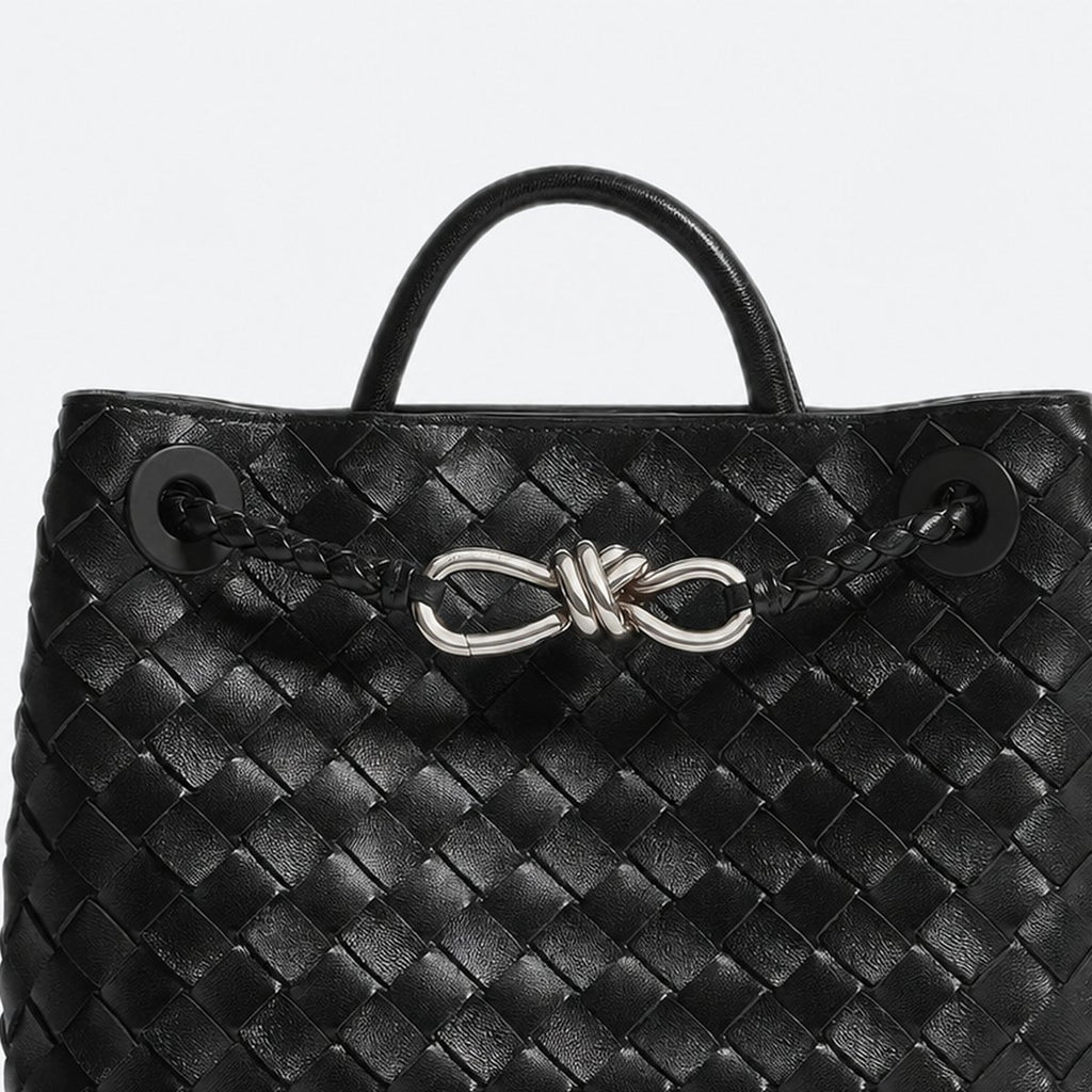 Black Woven Leather Top-Handle Bag, Silver Hardware, photo 2