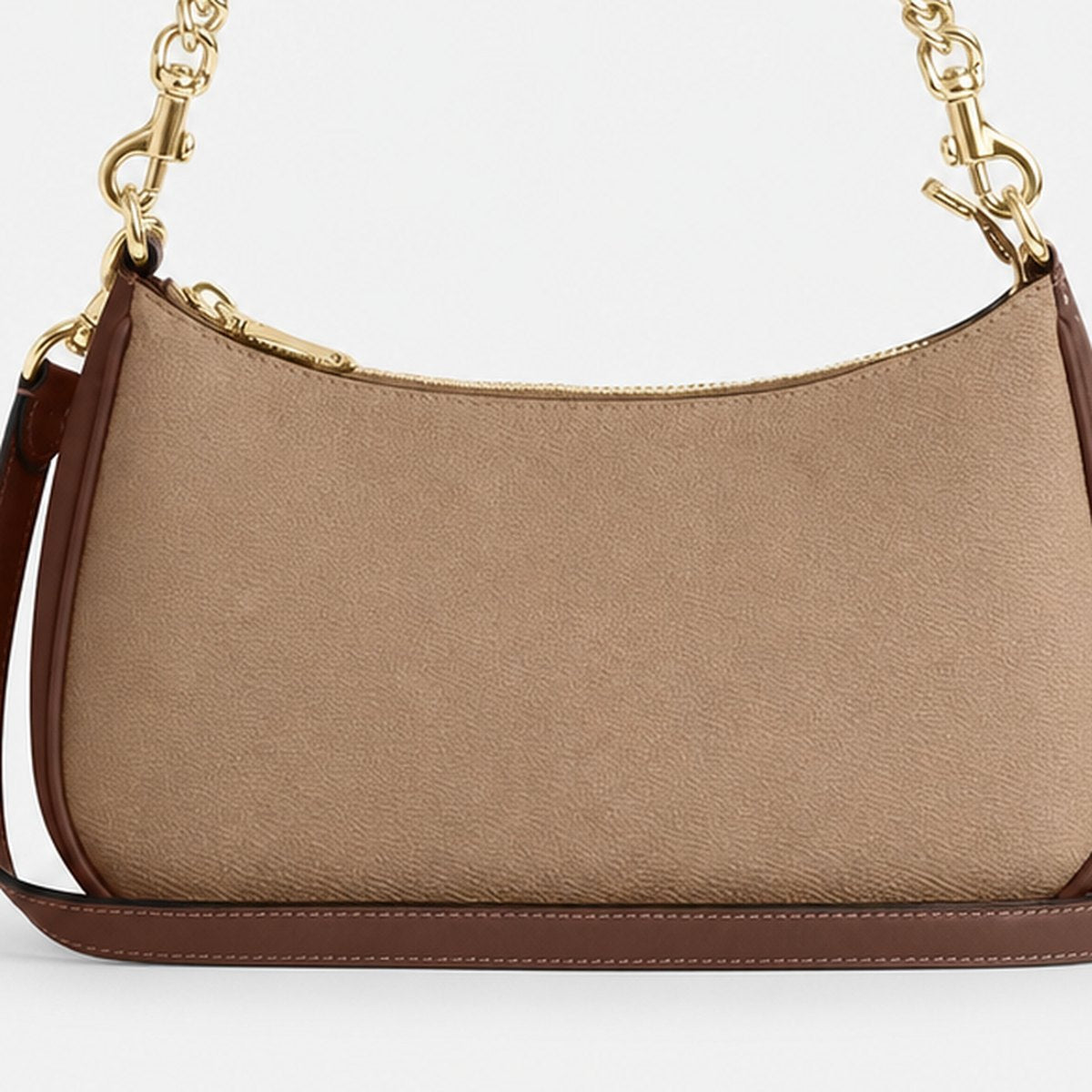 Tan and Brown Coated Canvas Shoulder Bag, photo 3