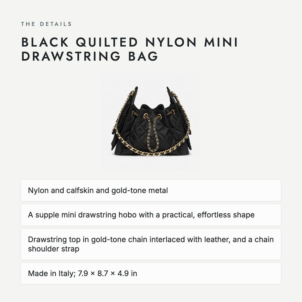 Black Quilted Nylon Mini Drawstring Bag, photo 4