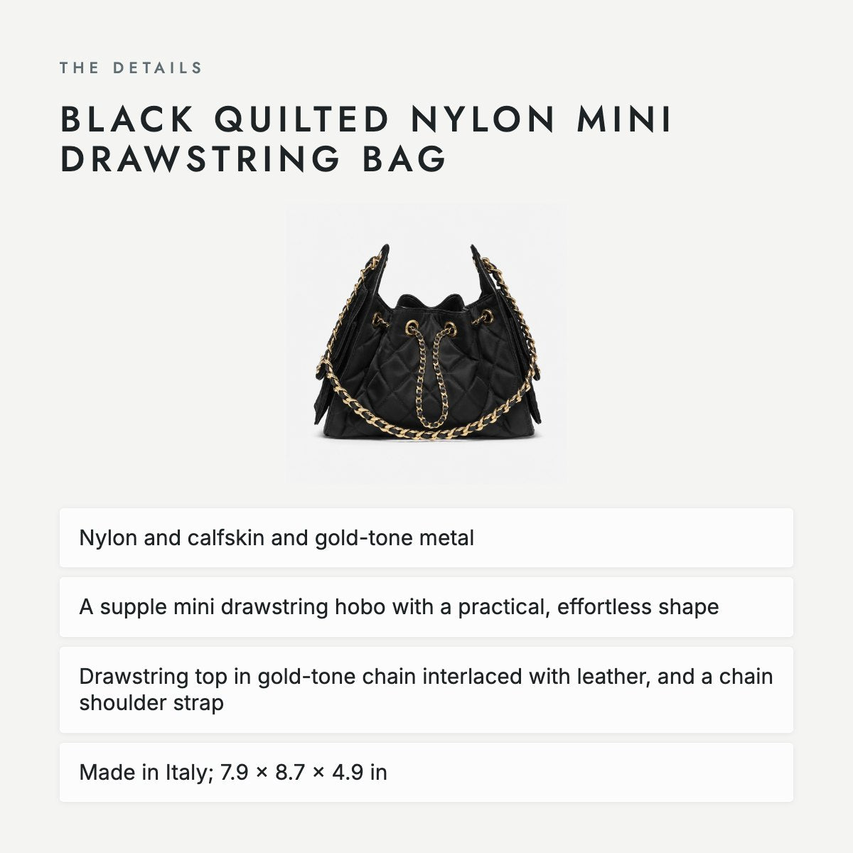 Black Quilted Nylon Mini Drawstring Bag, photo 4