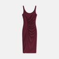 Dark Red Ruched Sleeveless Midi Dress, photo 1