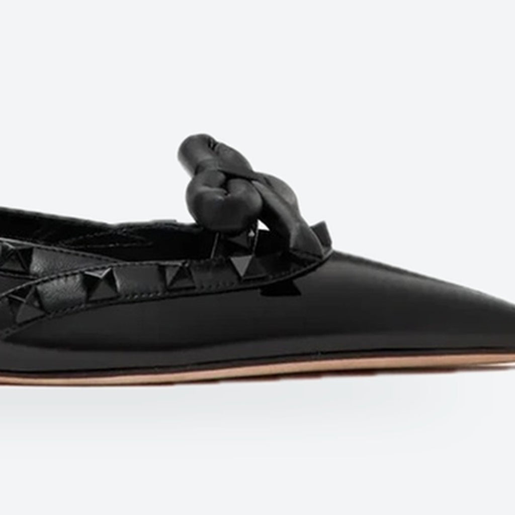 Black Studded Bow Slingback Ballerina Flats, photo 3