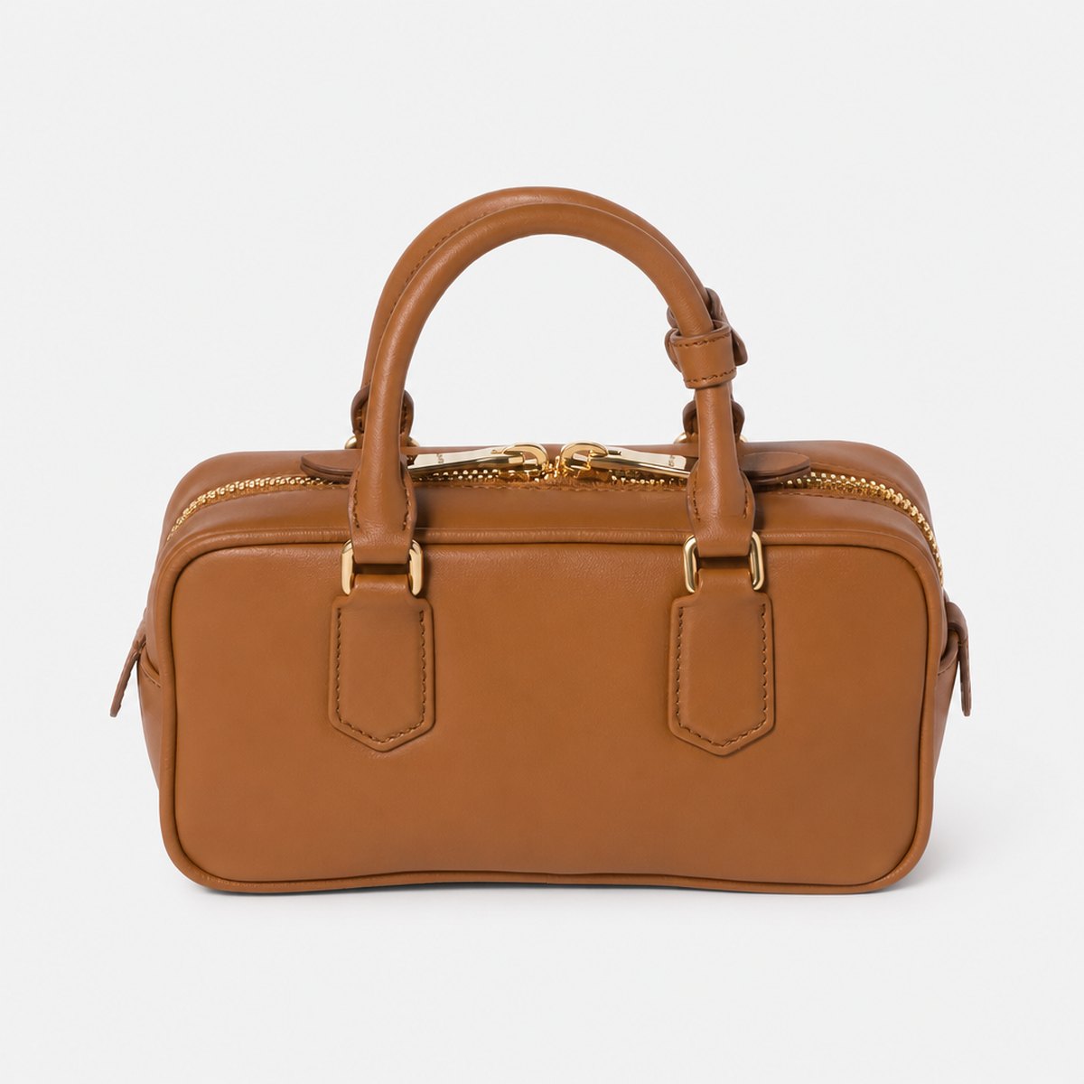 Cognac Padded Leather Top-Handle Bag, photo 1