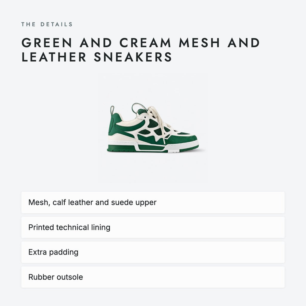 Green and Cream Mesh and Leather Sneakers, photo 4