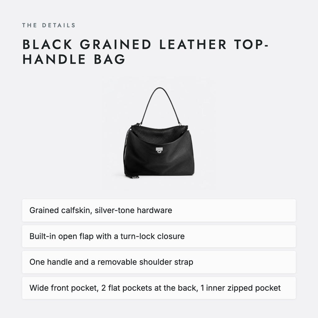 Black Grained Leather Top-Handle Bag, photo 4