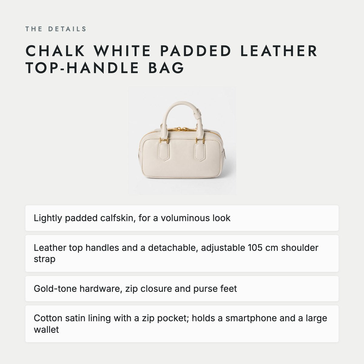Chalk White Padded Leather Top-Handle Bag, photo 4