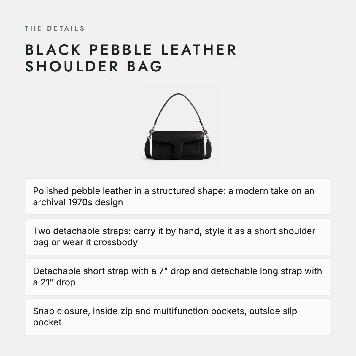 Black Pebble Leather Shoulder Bag, photo 4
