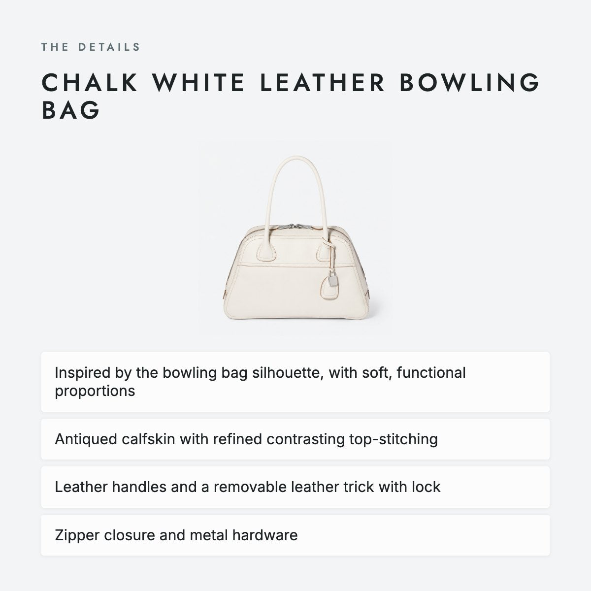 Chalk White Leather Bowling Bag, photo 4