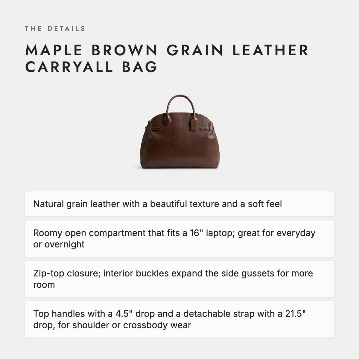 Maple Brown Grain Leather Carryall Bag, photo 4