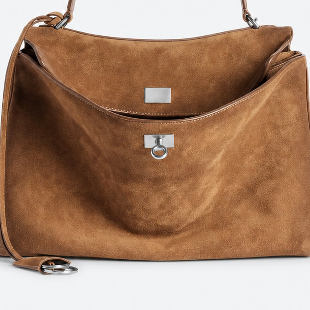 Camel Suede Top-Handle Bag, photo 3