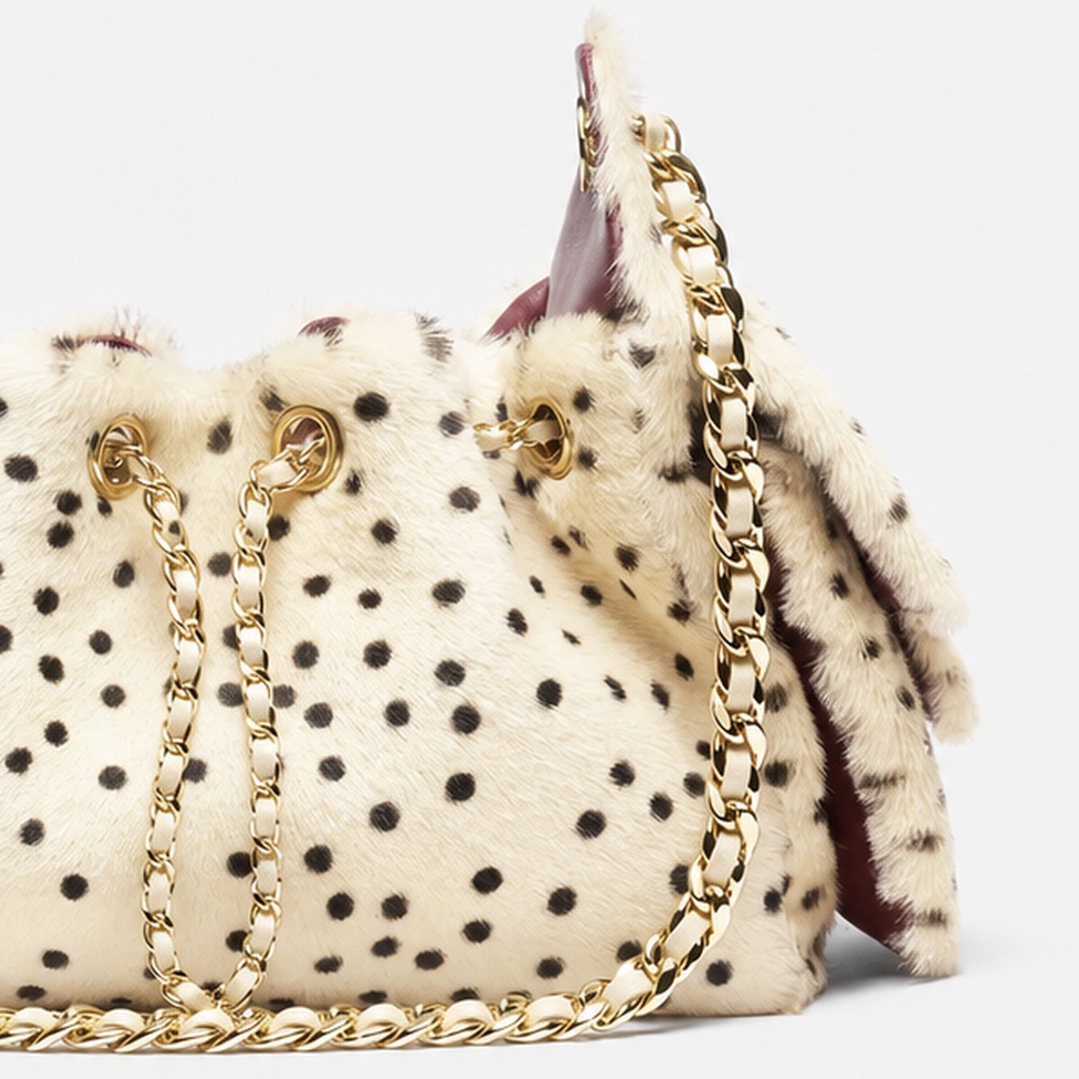 Light Beige and Black Spotted Lambskin Mini Drawstring Bag, photo 3