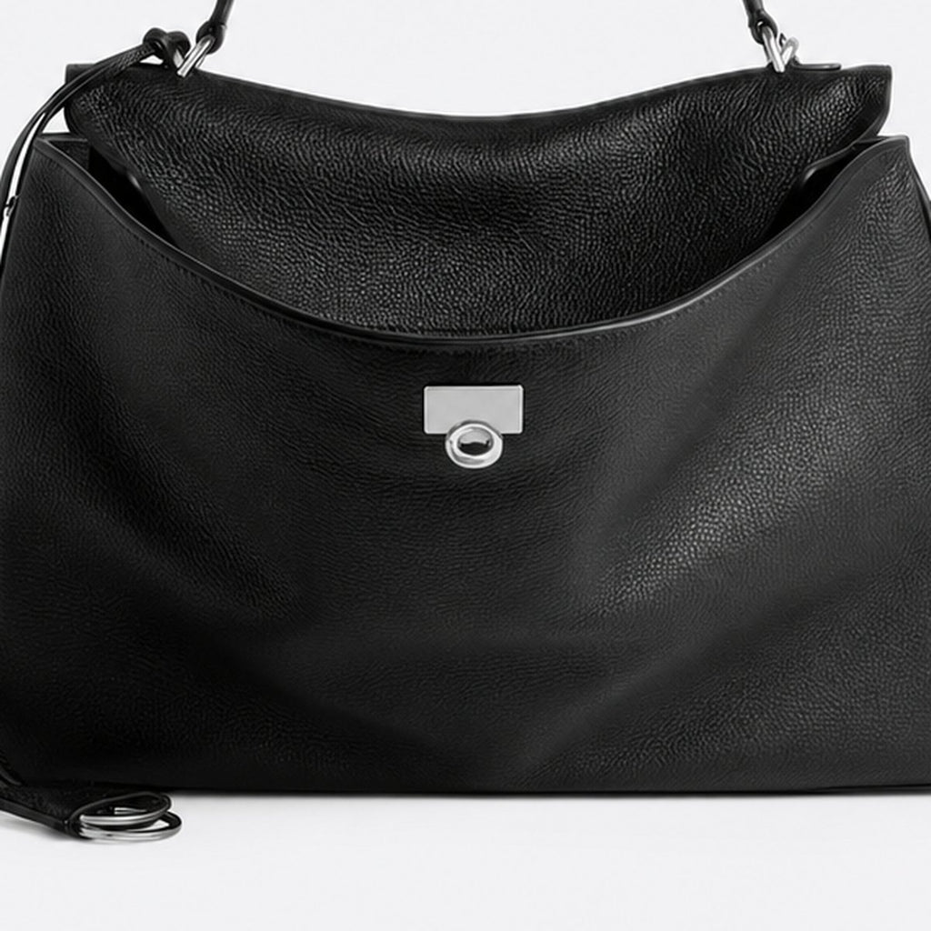 Black Grained Leather Top-Handle Bag, photo 3