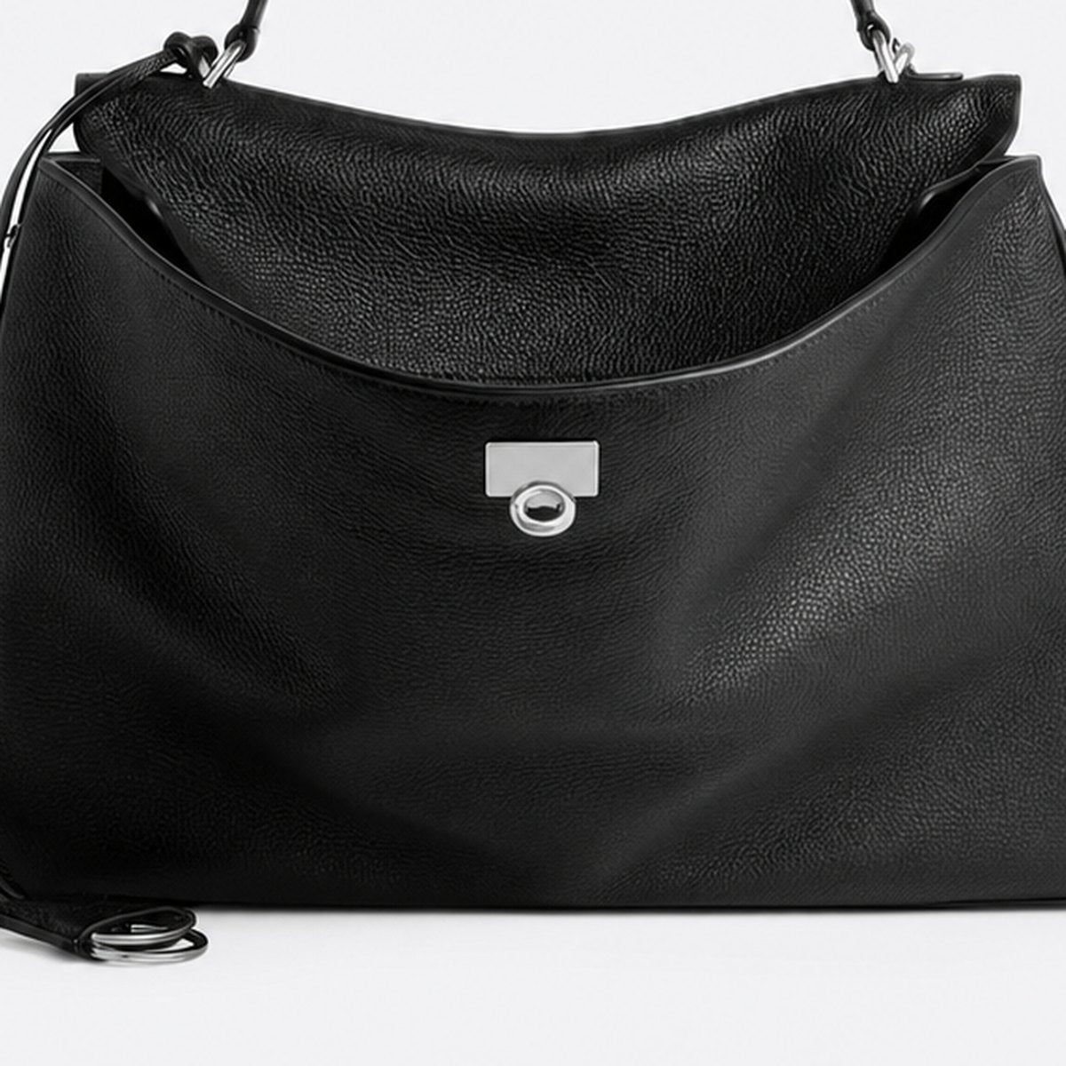 Black Grained Leather Top-Handle Bag, photo 3