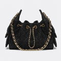 Black Cotton and Wool Tweed Mini Drawstring Bag, photo 1