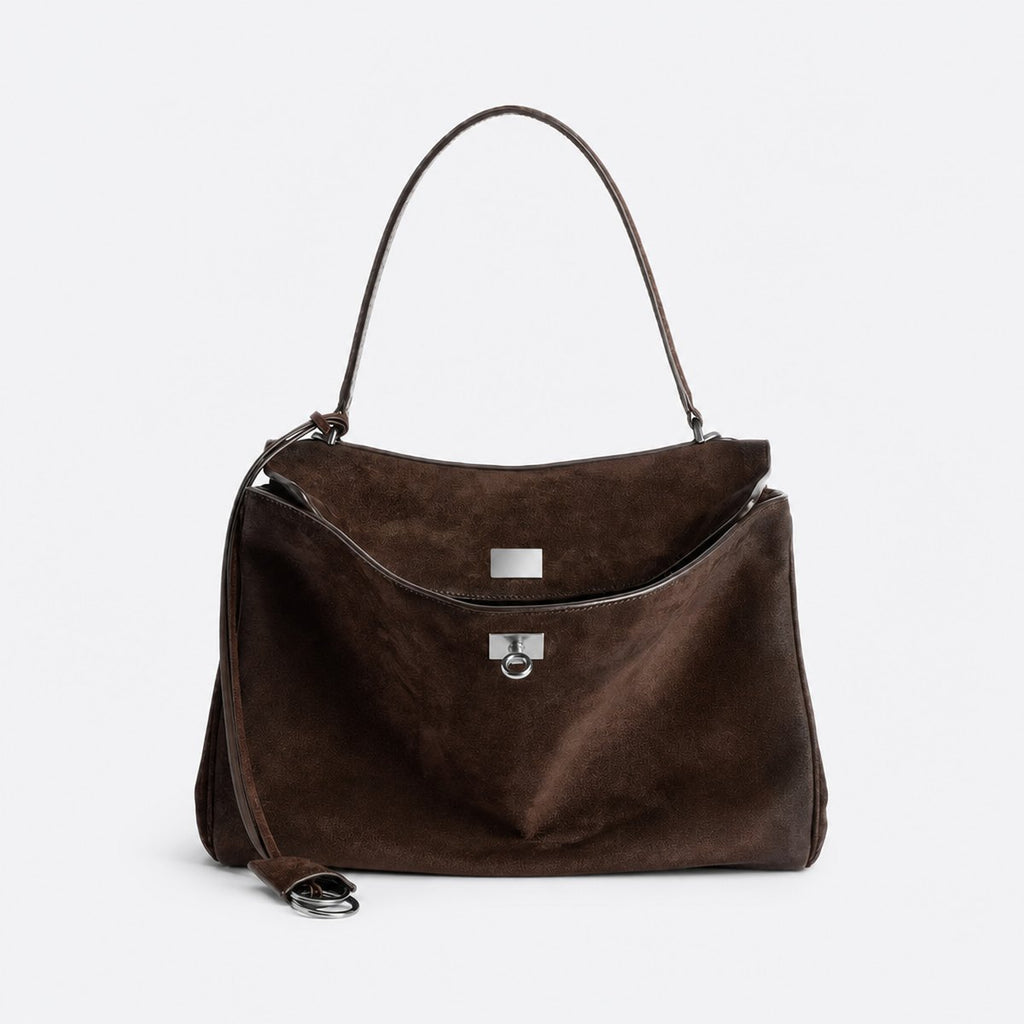 Dark Brown Suede Top-Handle Bag, photo 1