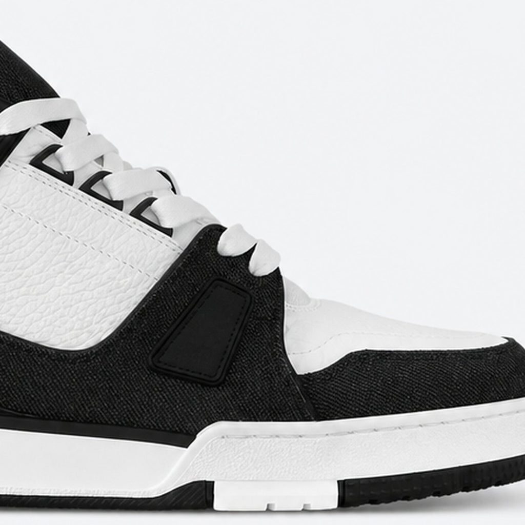 Black Denim and Embossed Leather Sneakers, photo 3