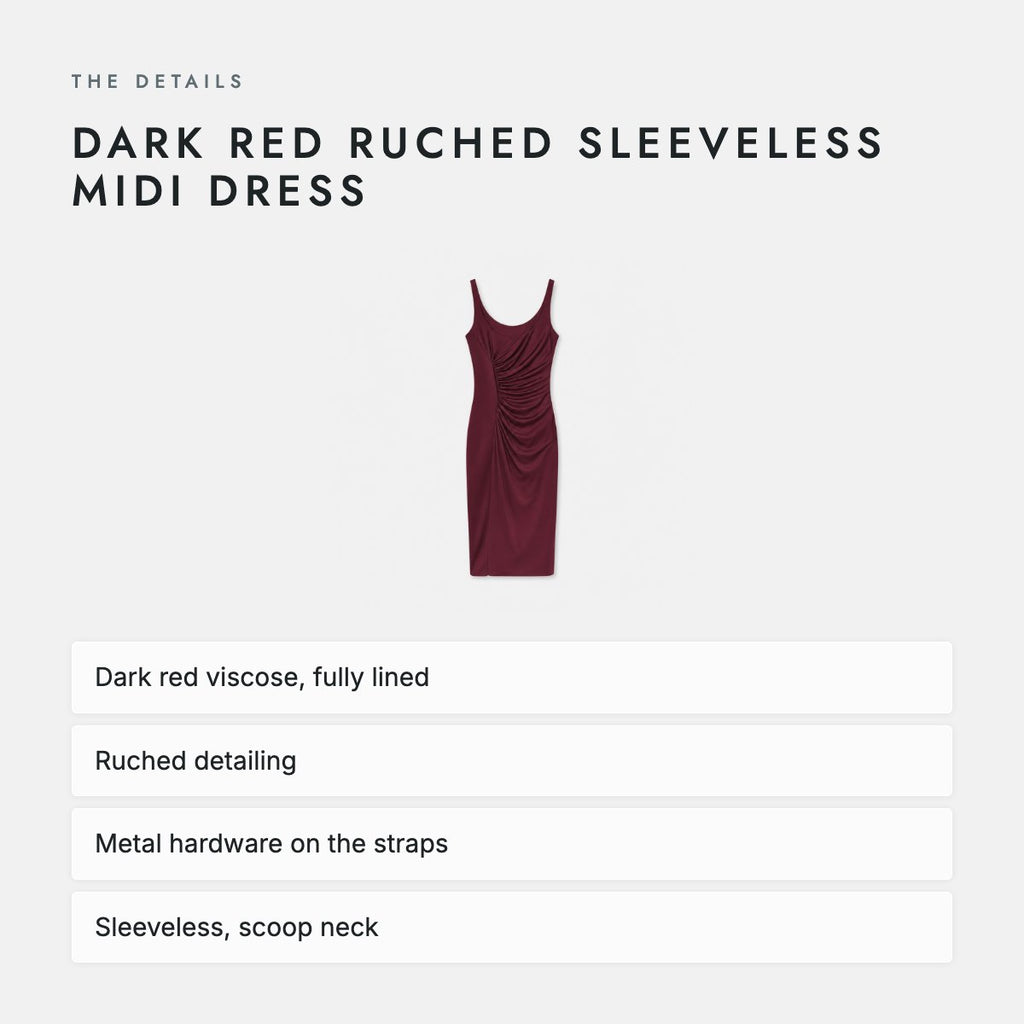 Dark Red Ruched Sleeveless Midi Dress, photo 4