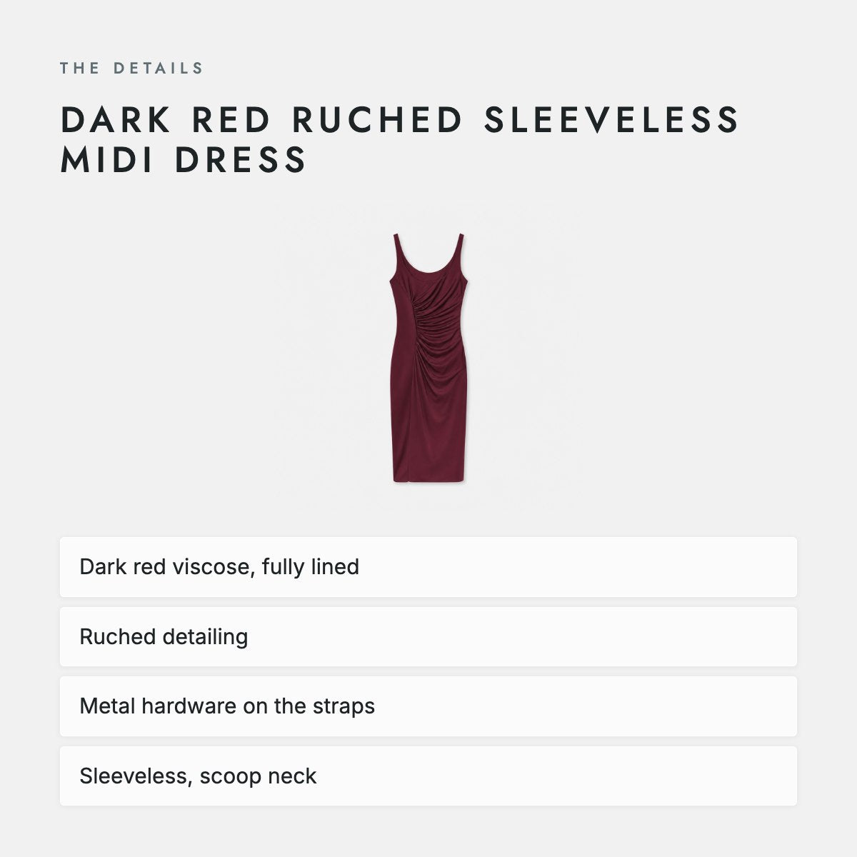 Dark Red Ruched Sleeveless Midi Dress, photo 4