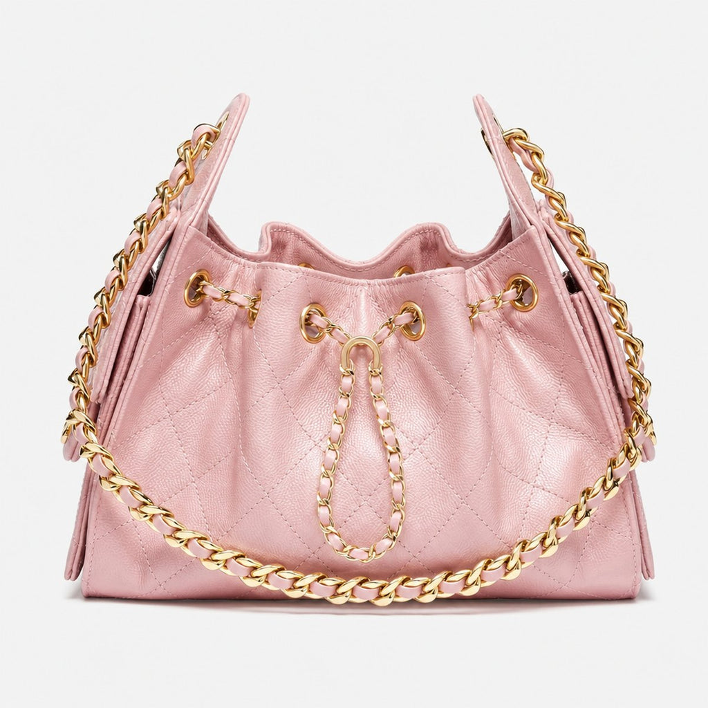 Light Pink Quilted Grained Calfskin Mini Drawstring Bag, photo 1