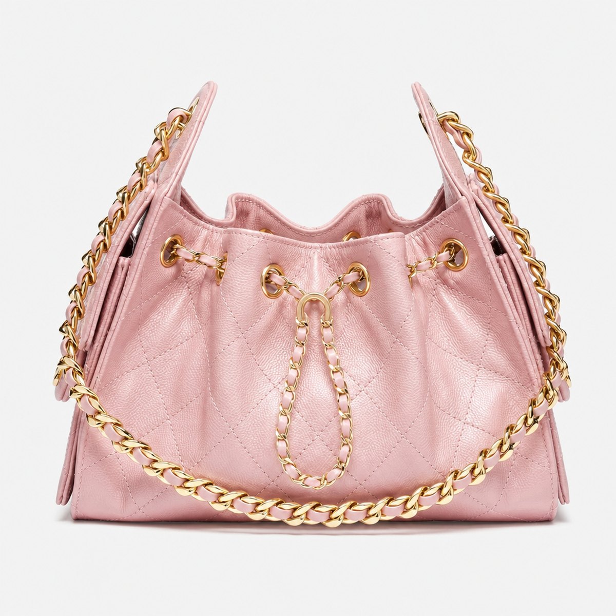 Light Pink Quilted Grained Calfskin Mini Drawstring Bag, photo 1