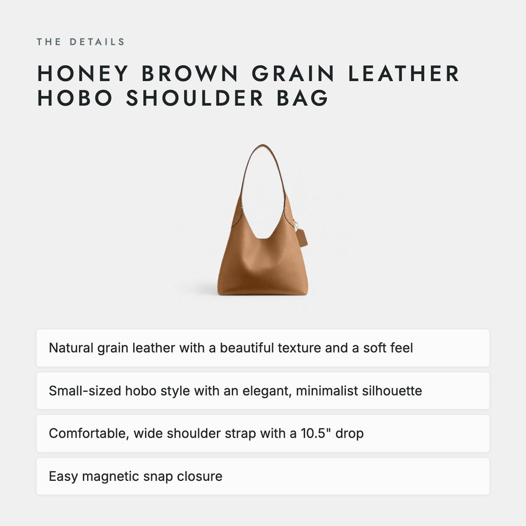 Honey Brown Grain Leather Hobo Shoulder Bag, photo 4
