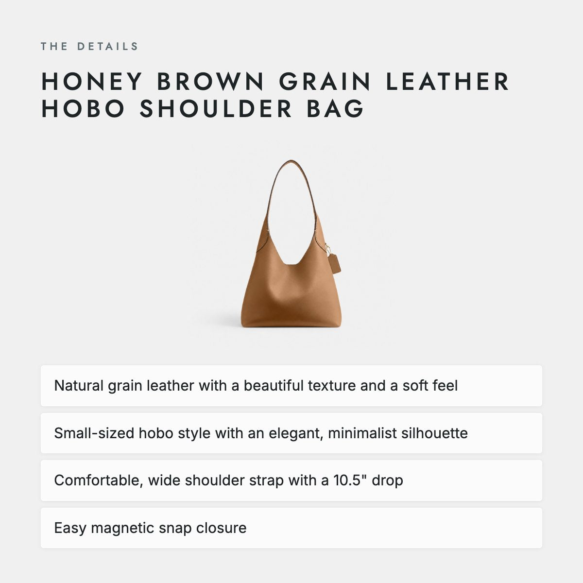 Honey Brown Grain Leather Hobo Shoulder Bag, photo 4