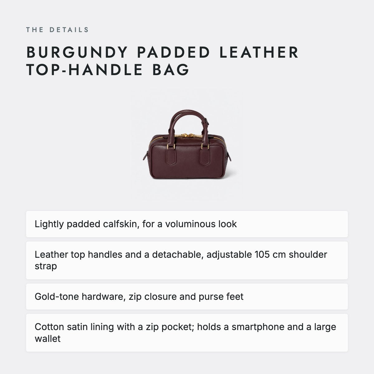 Burgundy Padded Leather Top-Handle Bag, photo 4