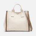 Large Ecru Twill Tote Bag with Leather Trim, photo 1