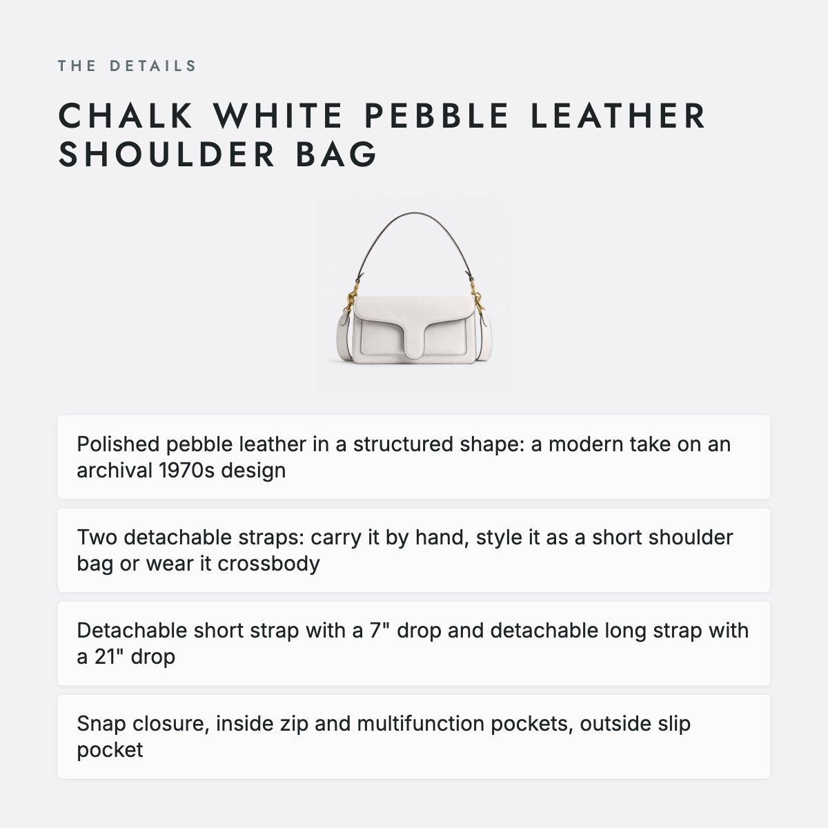 Chalk White Pebble Leather Shoulder Bag, photo 4